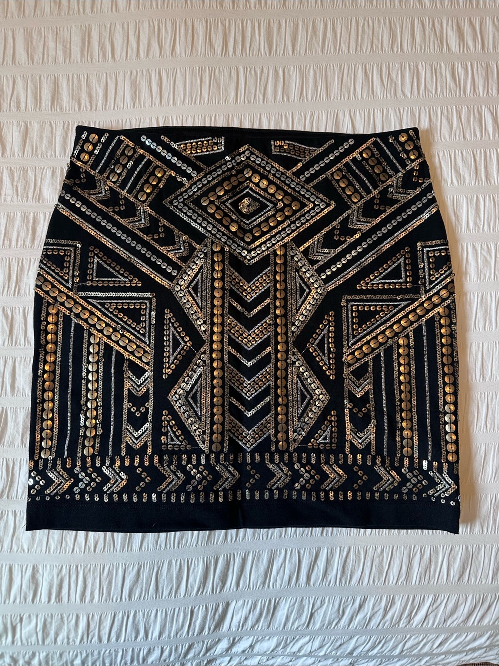 Express Black Mini Skirt with Gold and Silver Sequins